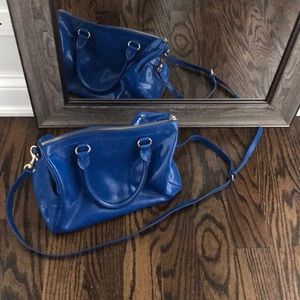 Mark and Graham blue patent leather handbag